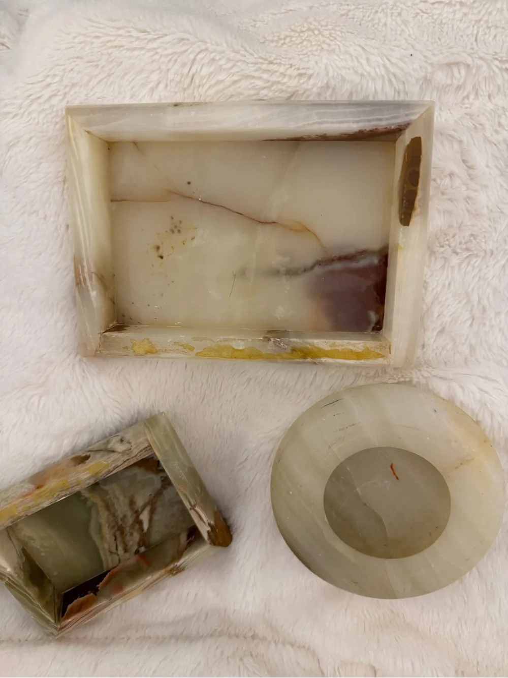 Cream Onyx Vanity Tray and Accessories Set - Neutral Stone Finish
